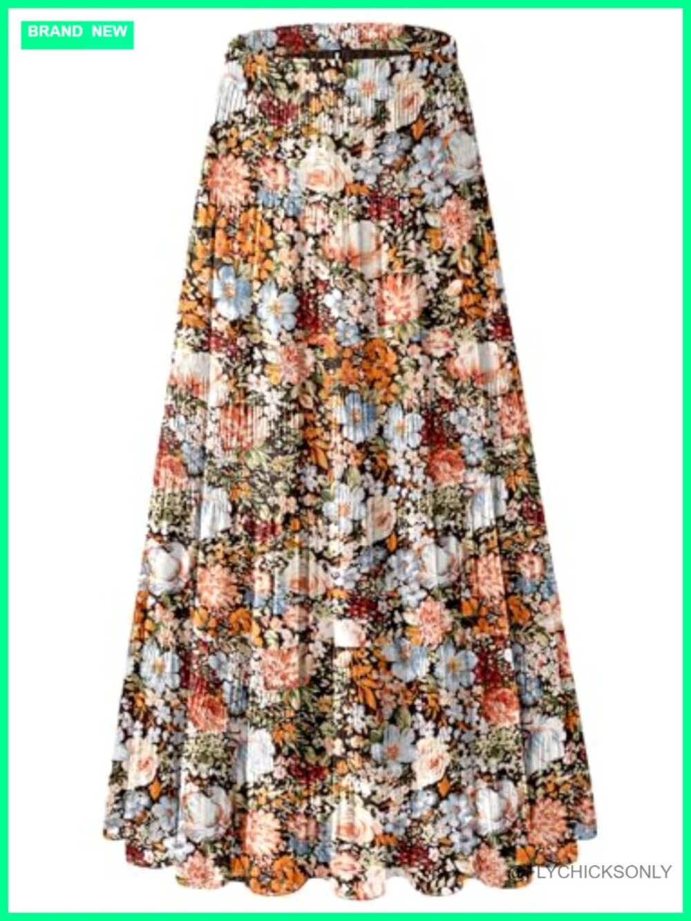Women's Chiffon Flowy Maxi Skirt Boho Summer Elastic Waist Pleated A-Line